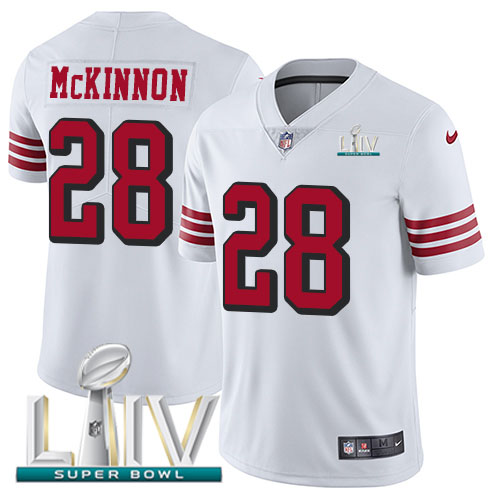 San Francisco 49ers Nike #28 Jerick McKinnon White Super Bowl LIV 2020 Rush Men Stitched NFL Vapor Untouchable Limited Jersey->youth nfl jersey->Youth Jersey